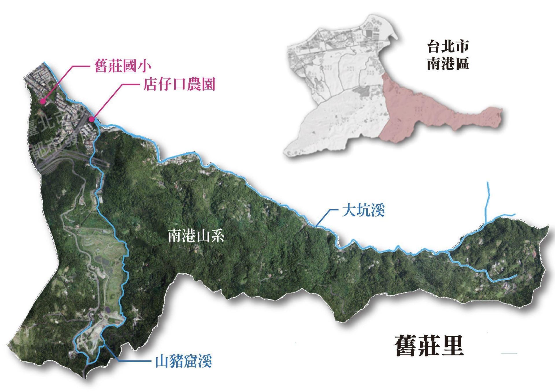 舊莊里航照圖（Source: 底圖取自台北市都發局網站，南港茶水間重繪）
