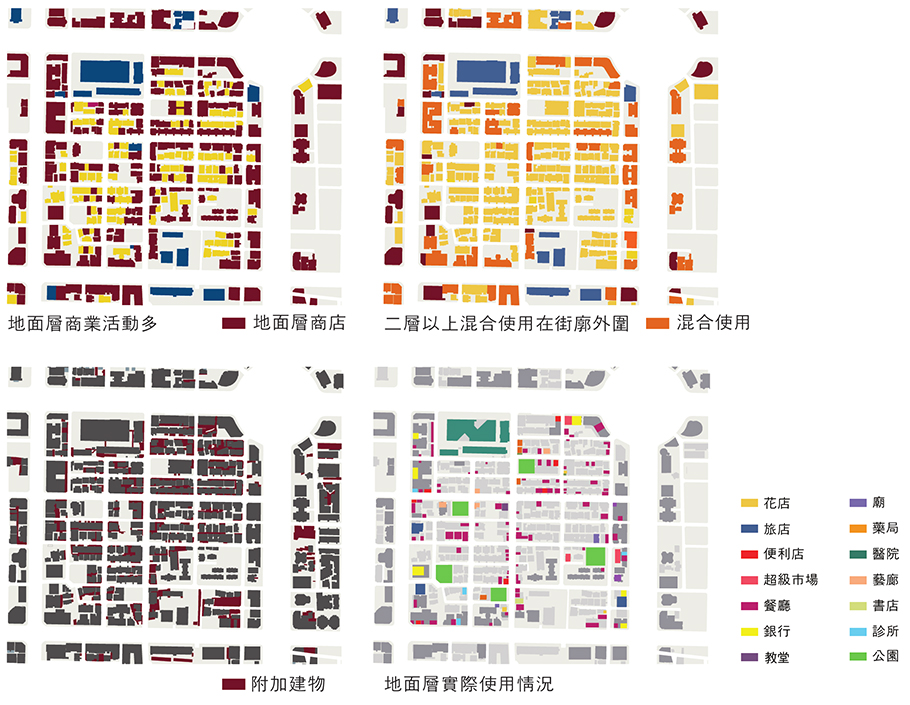 (案例街廓——仁愛路 、敦化南路 、信義路和復興南路形成的正南北向街廓)