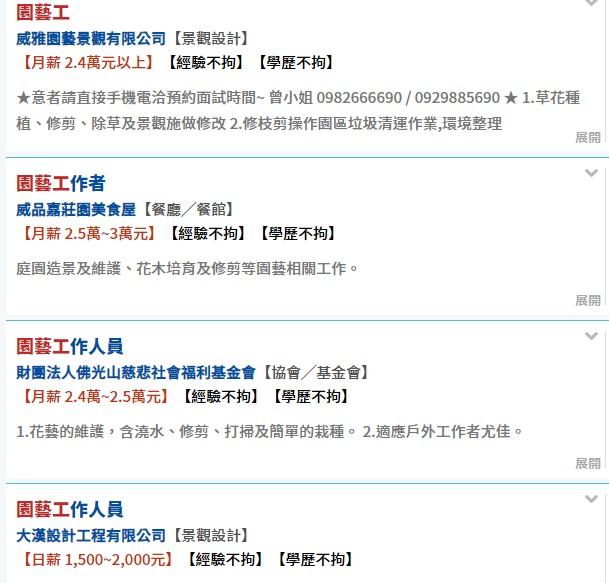 其實日薪1500還蠻高的,接近樹木工作,大部分都是園藝工開始(source: 作者提供)