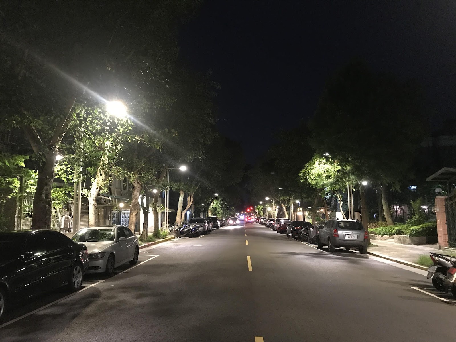 擁有行道樹景的夜間富錦街（source: 劉修岑）