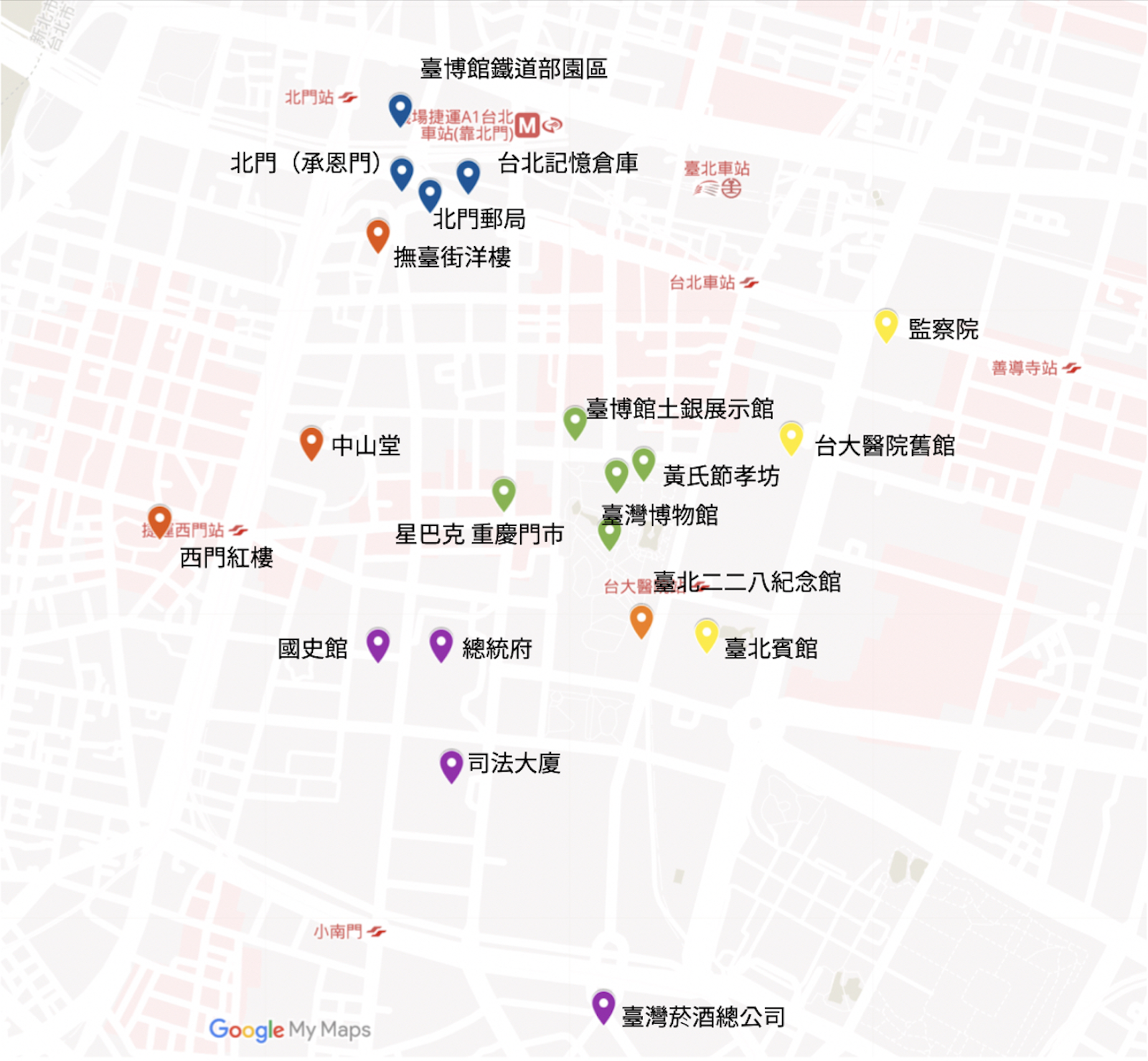 臺北城內散步地圖(source: 編輯部整理)
