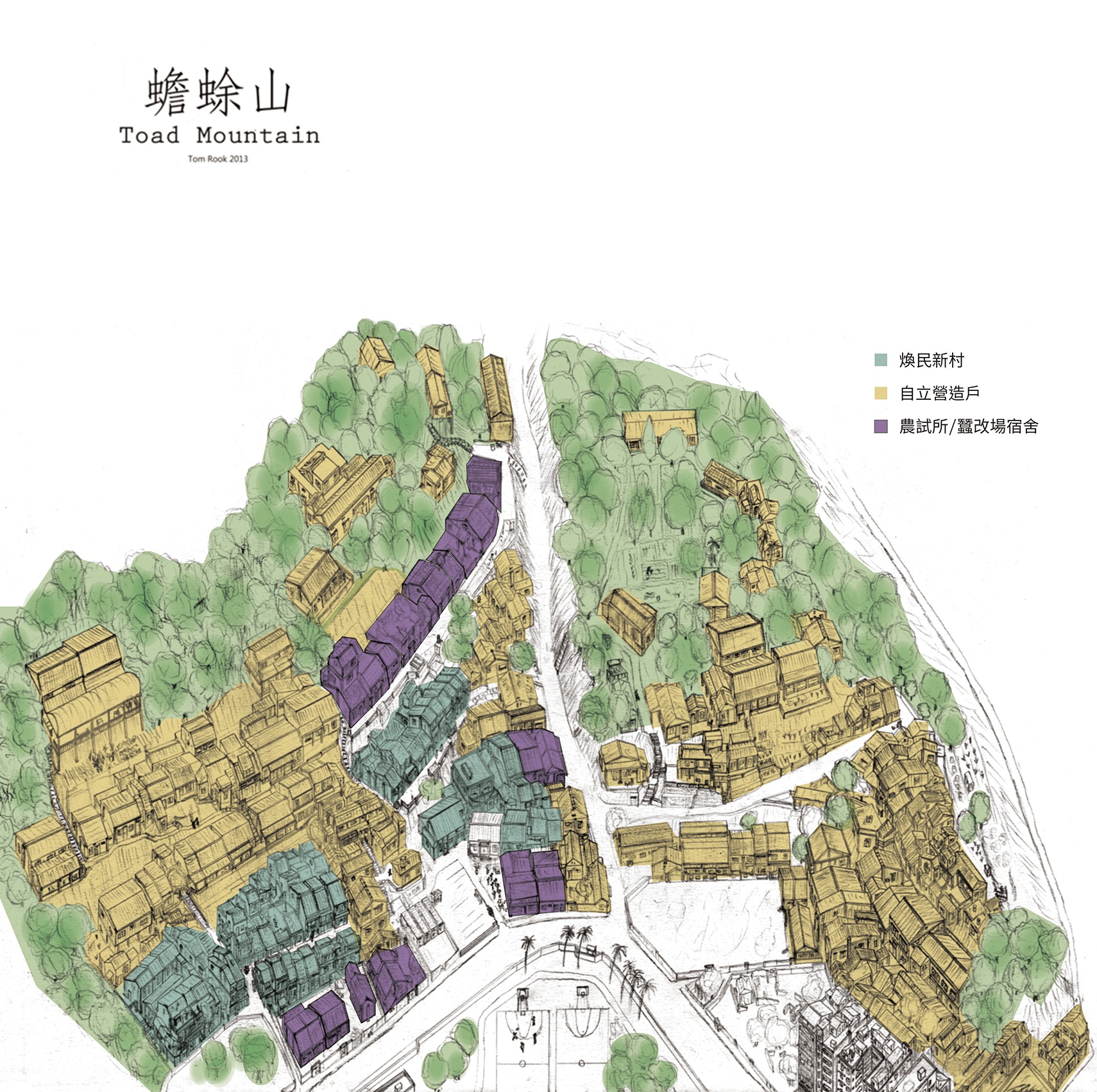 (蟾蜍山區塊標示圖 /底圖繪製 Tom Rook,後製:余泓緯)